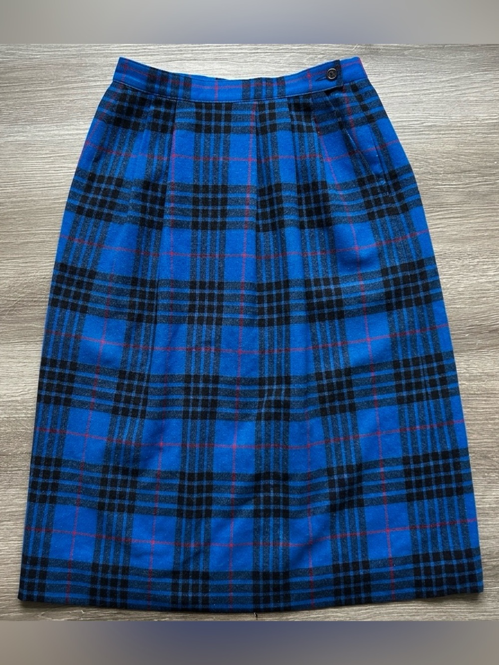 Vintage 80s Pendleton Womens  Virgin Wool Pleated Pencil Skirt 28x28 USA Plaid